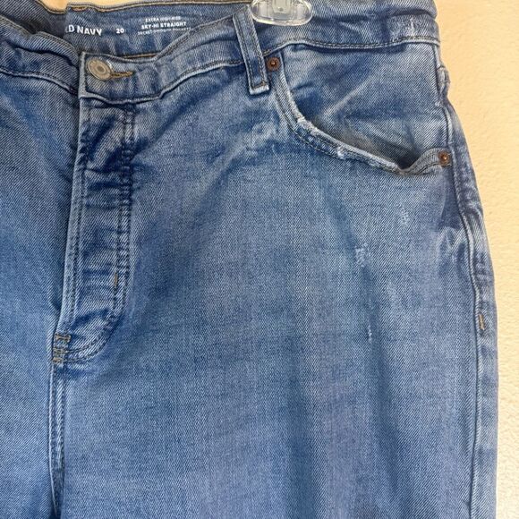 Old Navy Medium Blue extra high rise sky hi straight Jeans 20 - Picture 2 of 4